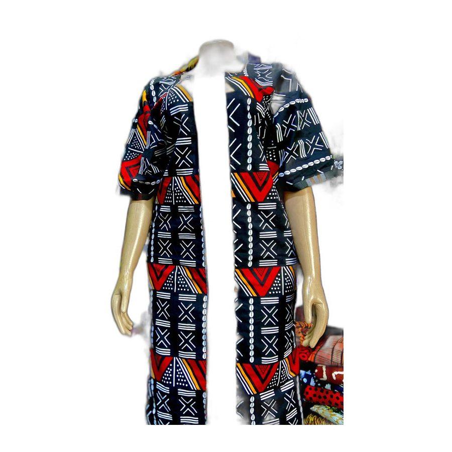 Panelled Kaftan — Navy Mudcloth