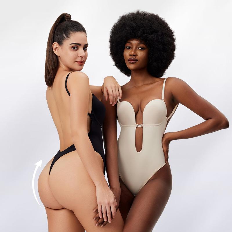 Plus-size Deep-V Shapewear One-piece With A Push-up Effect And Invisible Straps